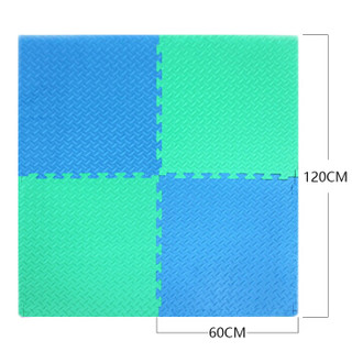 Meitoku 明德 泡沫垫无味儿童地垫双面双色树叶纹60*60*2.5cm客厅卧室宝宝学步爬行垫加厚防滑垫防护垫 蓝绿双色(1片价) 60*60*2.5cm每片配送两原配边条