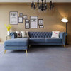 美式轻奢布艺沙发组合丝绒转角贵妃小户型现代简约客厅L型北欧 灰蓝色 3.5米右贵妃