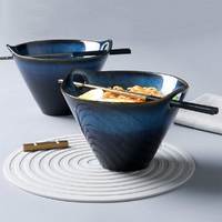 墨色 日式双耳拉面碗家用创意个性陶瓷碗面条泡面碗餐具吃面碗汤碗 蓝色6