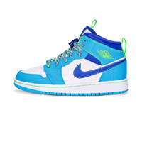 AIR JORDAN Air Jordan 1 Mid SE (GS) 儿童休闲运动鞋 DA8010-400 暗白蓝/冲击绿/白色/赛车蓝 35.5码