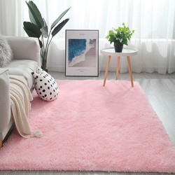 流颜 绒毛地毯客厅卧室房间女生粉色公主少女可定制长方形满铺可爱 短绒长方形粉色 100*200CM