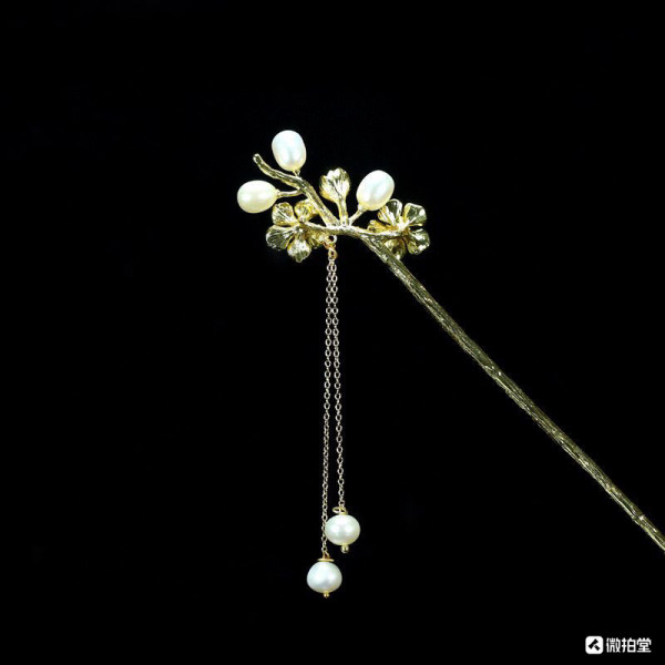 天然珍珠发簪流苏步摇簪子