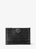 MICHAEL KORS Monogramme Crocodile-Embossed Leather Pouch