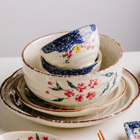 芯光秀 家用日式和风餐具套装碗组合吃饭碗简约釉下彩陶瓷雪花釉碗盘套装