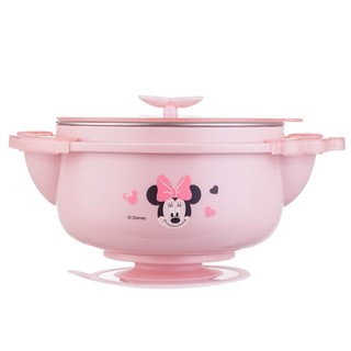 Disney 迪士尼 儿童餐具 婴儿注水保温碗宝宝316不锈钢餐具带吸盘辅食碗 粉色米妮
