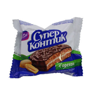 俄罗斯进口夹心花生榛子味巧克力康吉三明治饼干早餐零食品新年货 1包巧克力花生榛子味（50克）