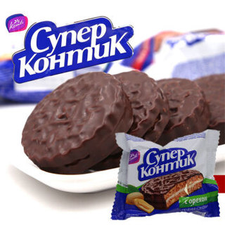 俄罗斯进口夹心花生榛子味巧克力康吉三明治饼干早餐零食品新年货 1包巧克力花生榛子味（50克）