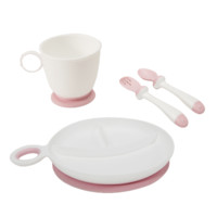 gb 好孩子 儿童防滑餐具4件套 分格餐盘+叉勺+水杯 粉红
