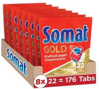 Somat 12 Gold 活性多效洗碗机用洗涤块 强力对抗焦化物/光泽餐具，年度装/176 (8 x 22)块