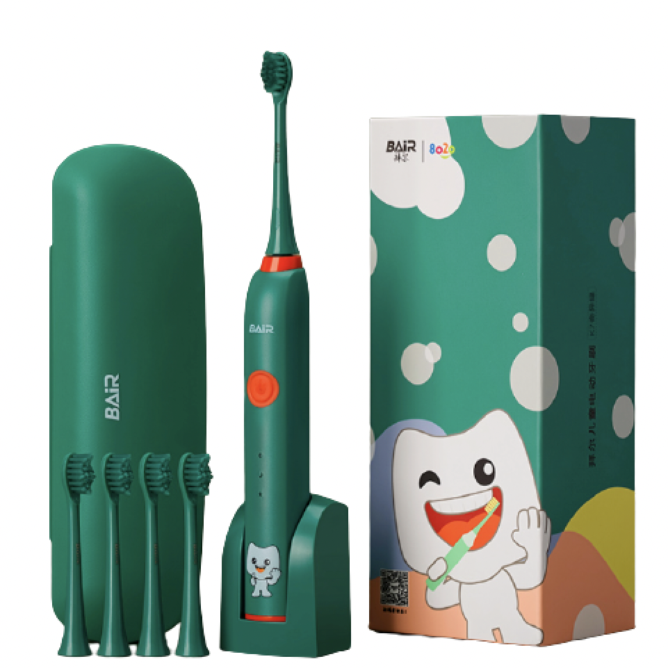 BAiR 拜尔 K7儿童电动牙刷充电式3-6-10-12-16岁以上-4刷头+便携盒-森林绿