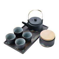 苏氏陶瓷 SUSHI CERAMICS）手绘彩画茶具提梁茶壶配精美干泡茶盘小茶叶罐7件功夫茶具套装