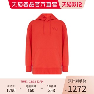 Y-3 红色纯棉2021冬logo印花男士连帽长袖卫衣