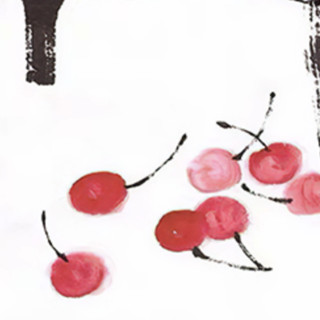 尚得堂 马力《水果溢香-樱桃》60x60cm 宣纸 玫瑰金色金属框