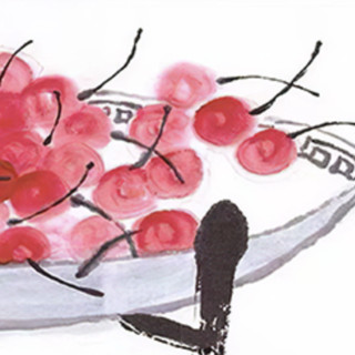 尚得堂 马力《水果溢香-樱桃》60x60cm 宣纸 玫瑰金色金属框