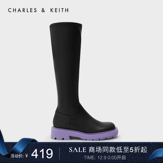 CHARLES & KEITH CHARLES＆KEITH21冬新款CK1-90920103女士撞色厚底烟筒靴骑士靴