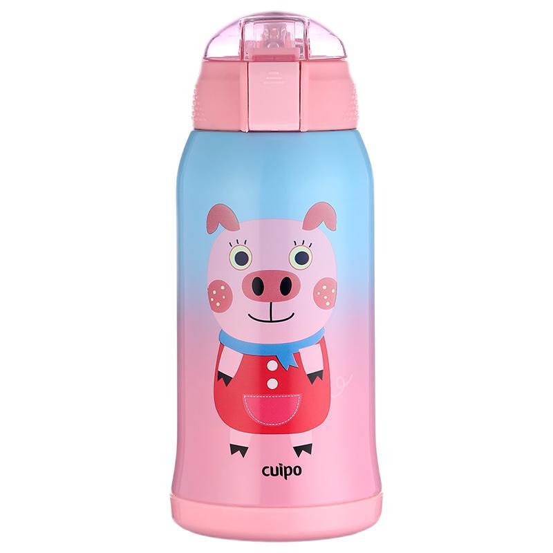 cuipo 保温杯 550ml 粉色渐变小猪