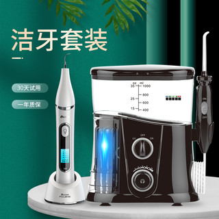 碧乐士冲牙器水牙线洗牙神器牙结石家用去除器超声波洁牙套装 关注店铺 优先发货 白色 FC1596便携冲牙器+台式冲牙器2800w