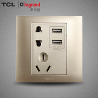 TCL 罗格朗开关插座开关面板仕界系列金色五孔带双USB插座