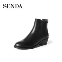 SENDA 森达 2021冬季新款商场同款时尚潮流切尔西粗跟休闲女短靴4AN01DD1