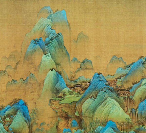 荣宝斋王希孟山水画长款千里江山图长幅卷二180x50cm宣纸檀香实木框