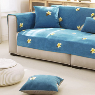 遇见江南 海棠朵朵 防滑通用沙发垫 蓝绿 90*120cm