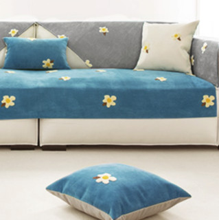 遇见江南 海棠朵朵 防滑通用沙发垫 蓝绿 70*70cm