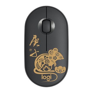 logitech 罗技 Pebble 2.4G蓝牙 优联 双模无线鼠标 1000DPI 鼠你好运 黑色