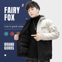 FAIRY-FOX 新款时尚连帽撞色男式棉服夹克青少年潮百搭帅气外套校园