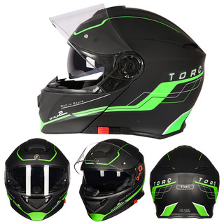 TORC T271 摩托车头盔 揭面盔 利箭绿款 亚黑色 M码