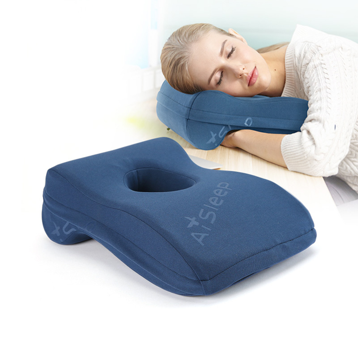 午睡神器透气减压午睡枕记忆棉记忆枕枕头 蓝色
