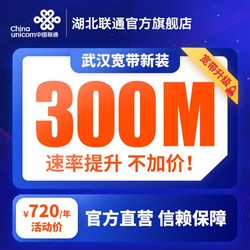 武汉联通百兆光纤宽带新装300M家庭宽带包年安装办理限时折扣