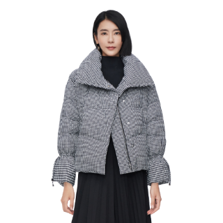 bosideng波司登女士短款羽绒服b10144112黑白千鸟格16588a