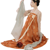 桔屿 唐制汉服 长安花 女士齐胸衫裙 橘色 S