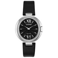 CITIZEN 西铁城 Eco-Drive Women's Capella Diamond-Accent Black Leather Strap Watch 34mm