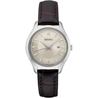 SEIKO 精工 Women's Essential Brown Leather Strap Watch 39mm