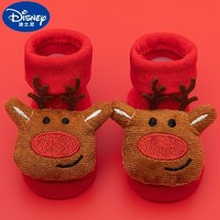 Disney 迪士尼 婴儿纯棉学步袜 圣诞袜 al春款红麋鹿加厚款 M码1-3岁
