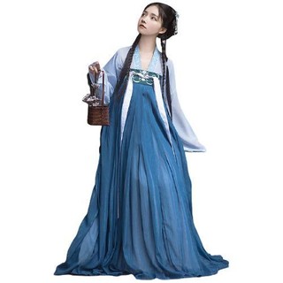 桔屿 唐制汉服 阿司南 女士对襟齐胸襦裙 JY-006 3米摆 蓝色 XL