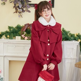 圣诞节限定大衣外套女中长双面呢加厚红色JK制服秋冬季 大红色 S