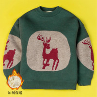 新款儿童童装圆领套头加绒保暖卡通图案男童女童冬季上衣