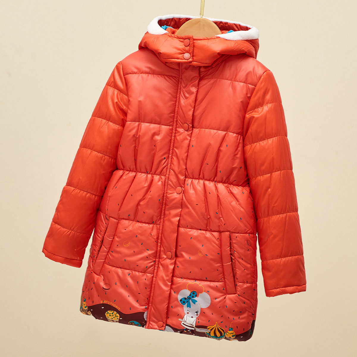 女童外套2021冬季新款儿童棉服长款加厚卡通印花上衣洋气长袖