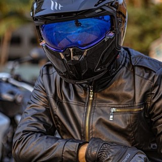 MT HELMETS 街霸系列 摩托车头盔 组合盔 哑蓝橙双子 XXL码
