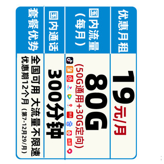 China Mobile 中国移动 4G青享卡 19元/月