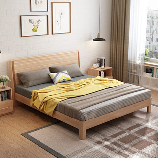 AHOME A家家具 北欧实木双人床+床垫+床头柜*2 180*200cm 架子款