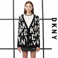 Donna Karan 唐纳·卡兰 DKNY 唐可娜儿 logo撞色字母提花宽松廓形针织女式外套