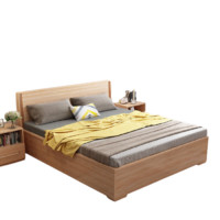AHOME A家家具 北欧实木双人床+床垫+床头柜 180*200cm 高箱款