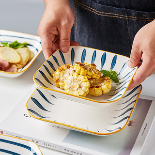 极有家 日式家用菜盘8寸方盘陶瓷盘子牛排盘西餐盘烤箱陶瓷盘 木纹
