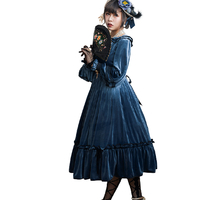 Bitter Sweet 白英工作室 Lolita洛丽塔 甜美 倦归之期 女士OP有袖连衣裙 雾蓝 S
