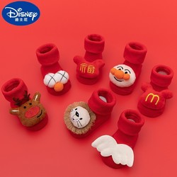 Disney 迪士尼 婴儿袜子学步袜 红福加厚款