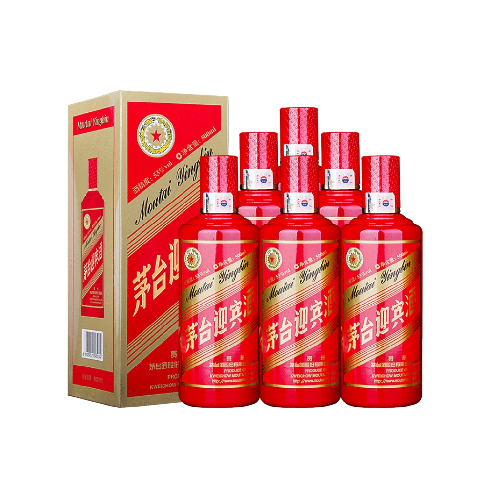 moutai 茅台 迎宾酒 中国红 53%vol 酱香型白酒 500ml*6瓶 整箱装