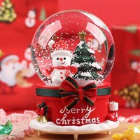 BEI JESS 贝杰斯 儿童圣诞节水晶球音乐盒自动飘雪+彩灯干花+手提袋